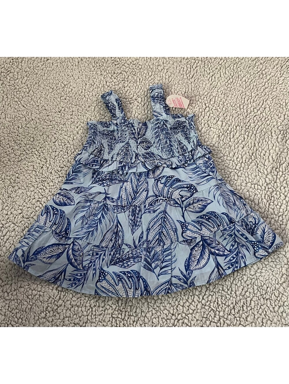 The Children’s Place,  Girls Tropical Smocked Tiered Dress - Blue 12/18 Months